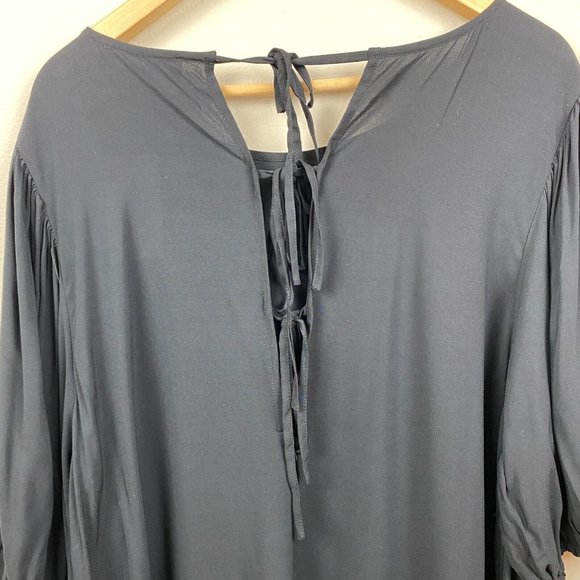Eloquii Dress 18 Black Shift Tunic Puff Sleeve Lightweight Tie Back Plus New NWT - Picture 8 of 11